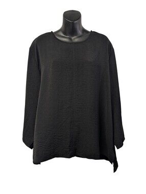 nlt Women's Black Button Keyhole Neck 3/4 Sleeve Sleeve Top  Blouse Size 2XL